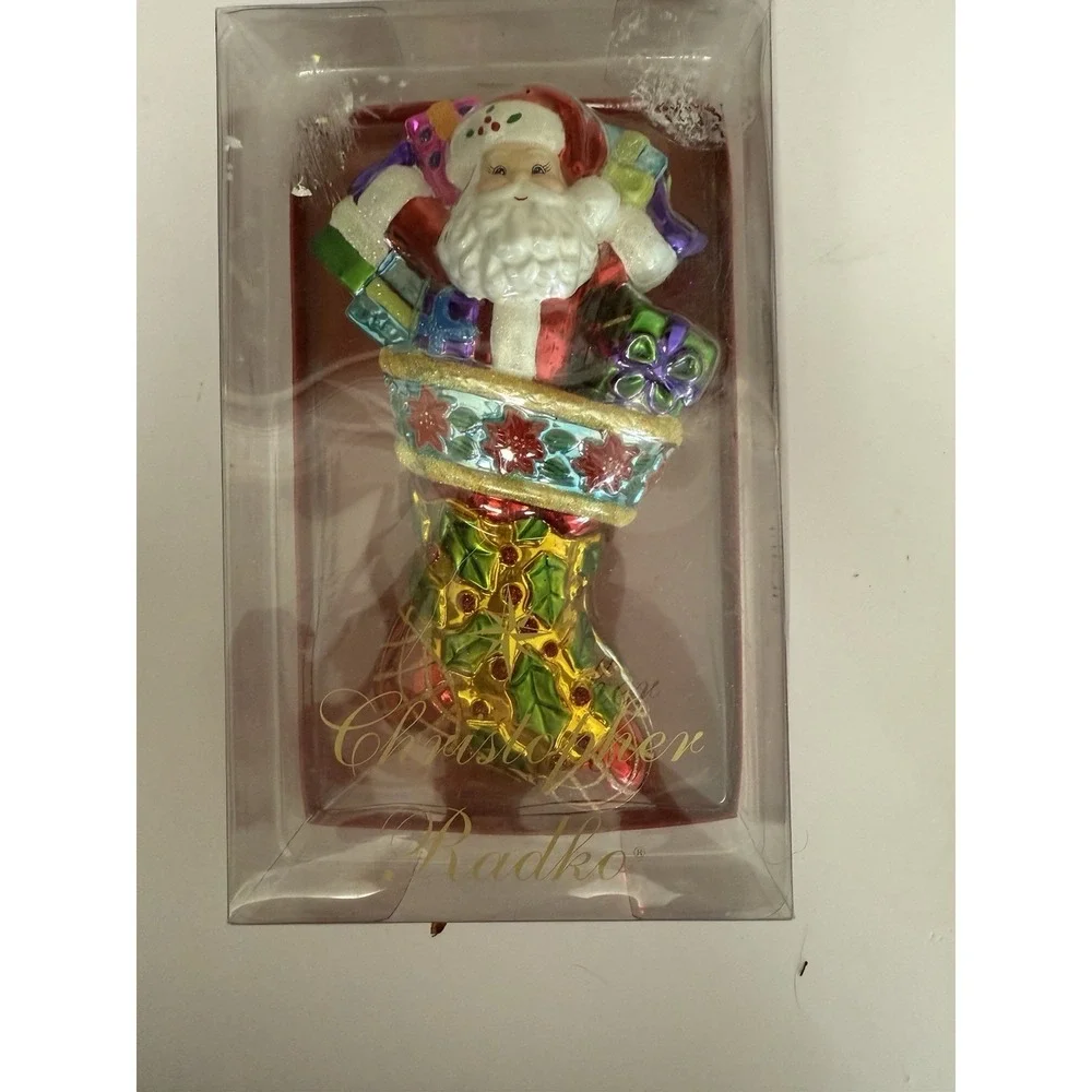 Vintage Christopher Radko 2004 ‎ Santa Claus in Stocking Trinket Candy Dish NIB